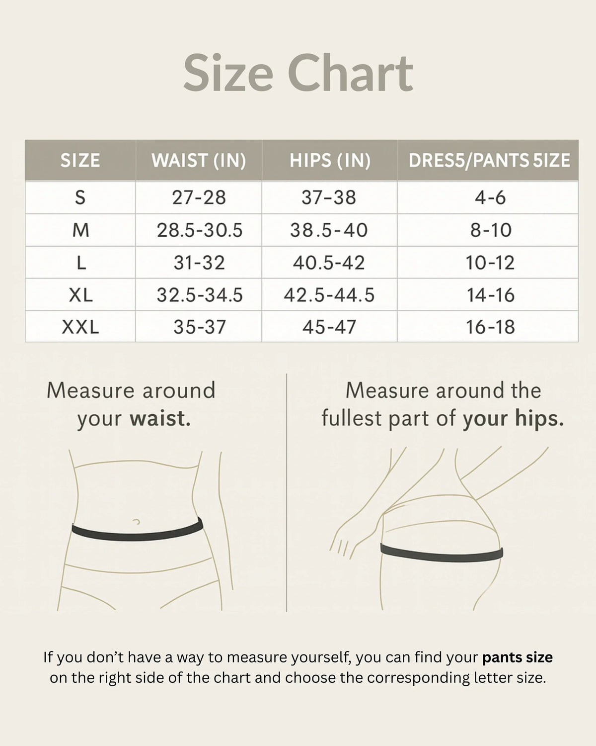 Size guide for this product